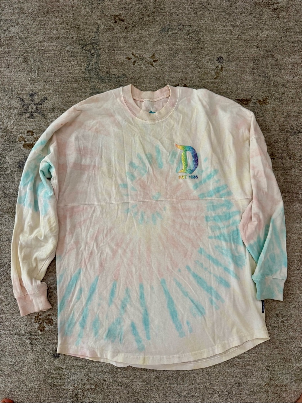 Disneyland Spirit Jersey Tie-Dye Long Sleeve Crew Neck Top - Pastel Pink & Blue